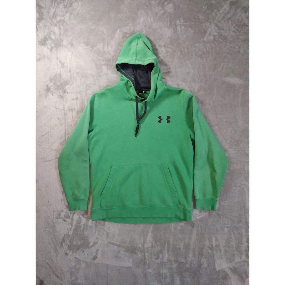 Under Armour Rival Fleece Hoodie Mens M Loose Fit Green Black Logo Pullover Gym